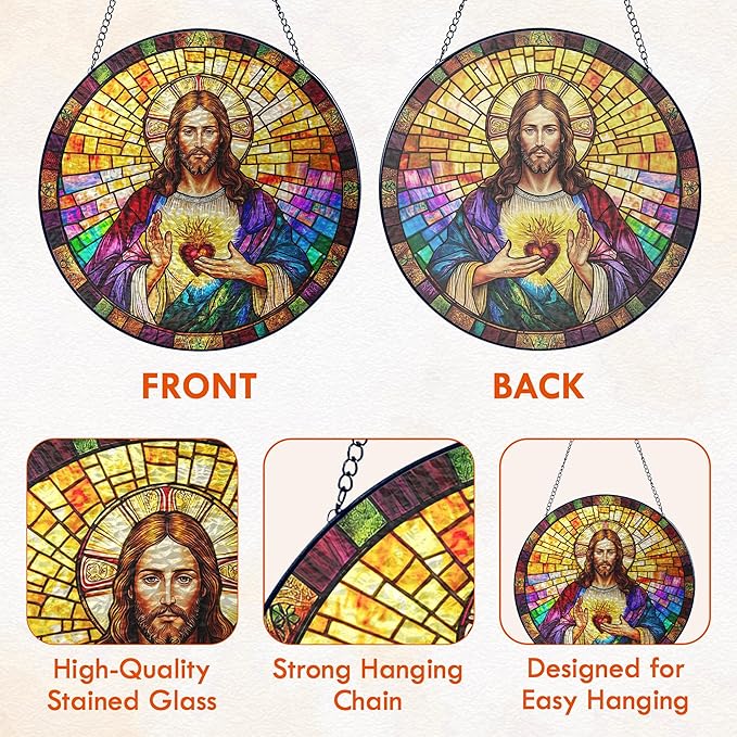 FLAGWIX Christian Gifts for Women Faith - Stained Glass Window Hanging 10 in - Birthday Catholic Religious Gifts, Suncatchers Windows Hanging, Spiritual Suncatcher Home Garden Decor