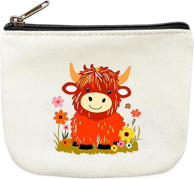 Highland Cow Coin Purse Pouch Bag Holder for Teens Girls Women Kids, Animal Lovers Gifts Stuff Decor, Small Mini Purse Coin Card Key Headset Lipstick!