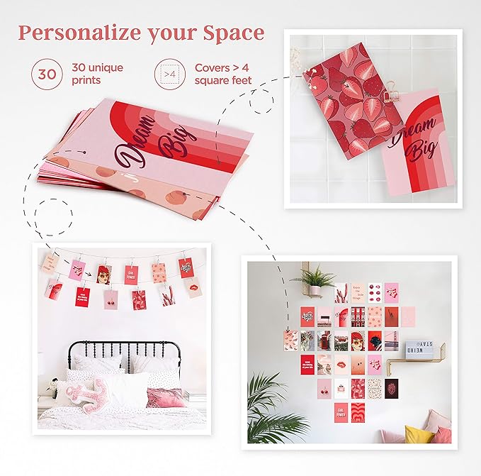 HAUS AND HUES Red Wall Art Aesthetic Kit | Dorm Decor