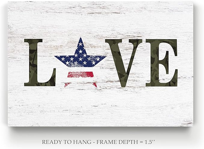 Renditions Gallery Canvas Patriotic Wall Art Modern Decorations Paintings Stary American Love Rustic Black & White Veteran Nationalistic Wall Hanging for Bedroom Office Kitchen - 36"x48" LT25