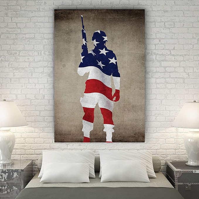 Renditions Gallery Canvas Military Wall Art Modern Paintings & Prints Decorations Victorious Flag Draped Veteran Modern American Heroes Wall Hanging for Bedroom Office Kitchen - 36"x48" LT25