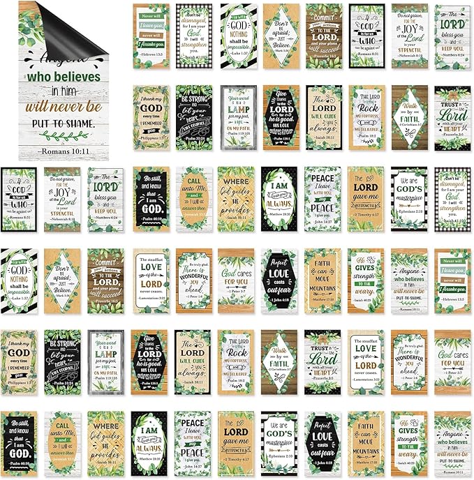 Blosssound 60 Pcs Inspirational Christian Magnets with Bible Verses Religious Refrigerator Magnet Motivational Quotes Fridge Scripture Positive Gifts for Home Office School Locker Decor(Green Plant)