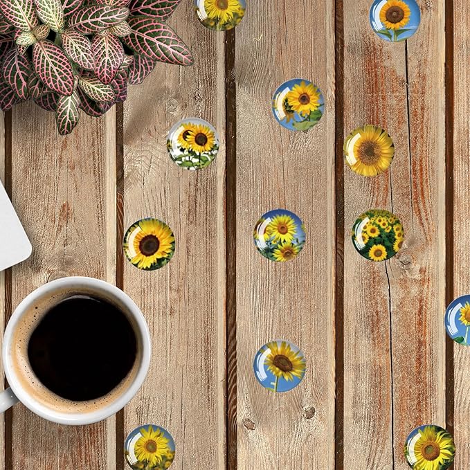 Strong Glass Refrigerator Stickers,12Pcs Magnets for Fridge,Funny Fridge Magnet Shape,Cute Small Tiny Magnet for Kitchen Whiteboard Door Decorative (Sunflower Refrigerator Stickers)