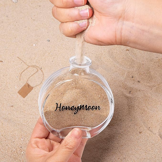 Honeymoon Sand Keepsake Jar, Bridal Shower, Wedding, Engagement, Honeymoon, Travel Gift for Couples, Newlywed, Fiance(Gift Box Includes) - 100ml Round Shape Glass