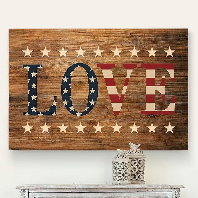 Renditions Gallery Canvas Nationalist Wall Art Home Paintings & Prints American Stary Love Glam Modern Patriotic Canvas Pride Wall Hanging for Bedroom Office Kitchen - 16"x20" LT25