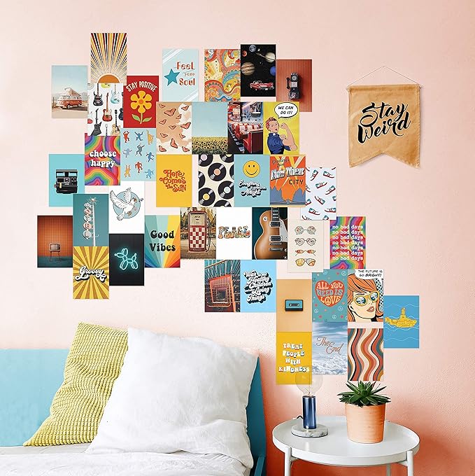 HAUS AND HUES Hippie Posters - Aesthetic Wall Collage Kit for Teen Room Decor | Hippie Room Decor Collage Kit, Set of 50