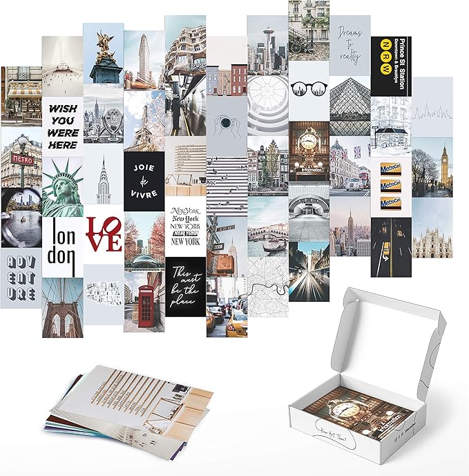 HAUS AND HUES Aesthetic Photo Collage Kit - City Wall Collage Kit, Aesthetic New York Pictures (4" x 6", Set of 50)