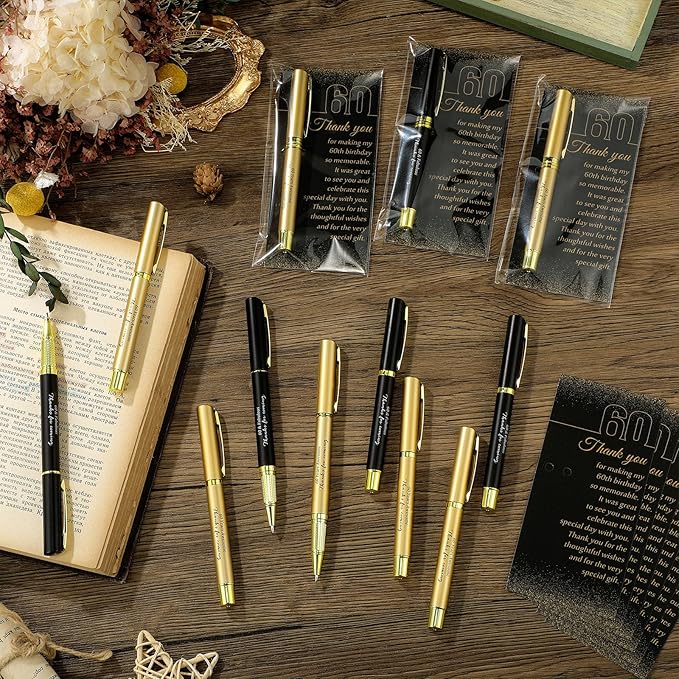 50 Set 60th Birthday Party Favor for Guest Anniversary Party Favor with Black and Gold Ballpoint Pens and Thank You Cards for Women Men Birthday Anniversary Appreciation Gifts