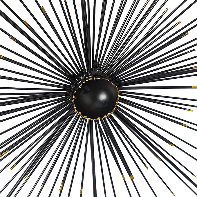 Deco 79 Metal Starburst Home Wall Decor Sea Urchin Wall Sculpture with Black Frame, Wall Art 59" x 3" x 24", Black