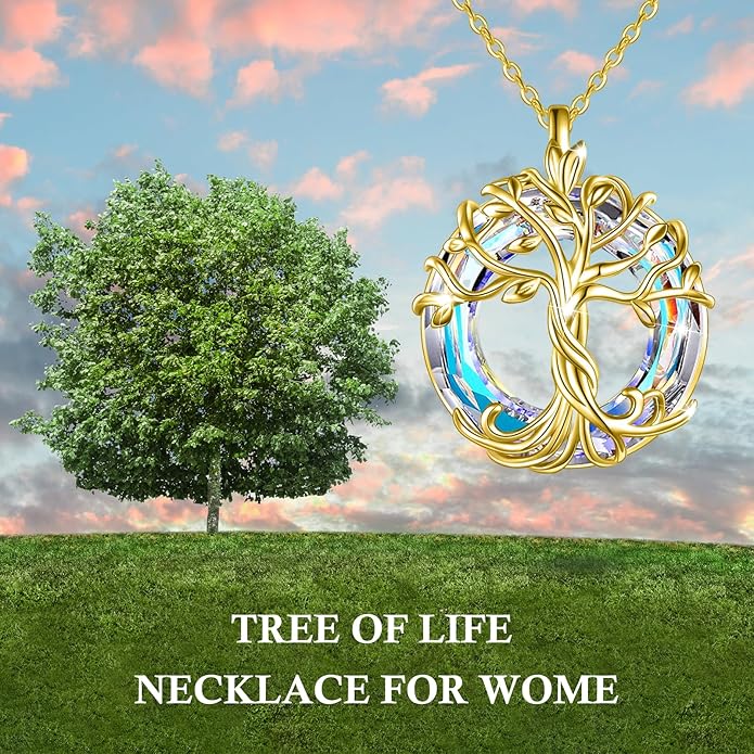 TOUPOP Tree of Life Necklace 925 Sterling Silver Family Tree Pendant Austrian Crystal Jewelry Valentines Day Birthday Gifts for Women Mom Wife Her