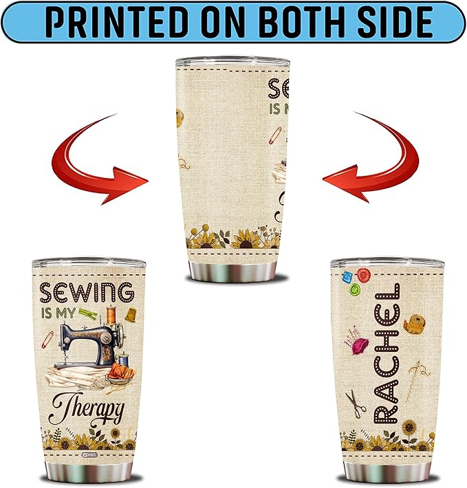 Personalized Sewing Gifts for Women Quilting Crochet Lover Mom Grandma Wife Her Stainless Steel Tumbler 20oz With Lid Sewing Therapy Travel Cup Coffee Mug Gift