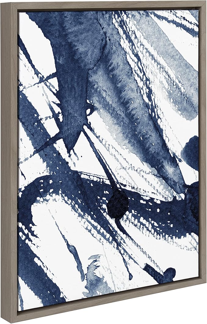 Kate and Laurel Sylvie Indigo Watercolor Framed Canvas Wall Art by Amy Peterson Art Studio; 18x24 Gray; Decorative Abstract Art for Wall