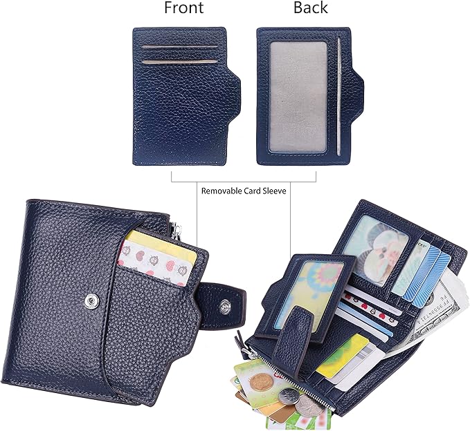 AINIMOER Women's RFID Blocking Leather Small Compact Bi-fold Zipper Pocket Wallet Card Case Purse with id Window