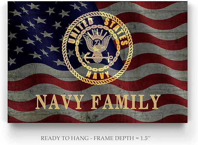 Renditions Gallery Canvas Patriotic Wall Art Modern Paintings & Prints Decorations American Navy Family Glam Loyal Military Wall Hanging Artwork for Bedroom Office Kitchen - 30"x40" LT25
