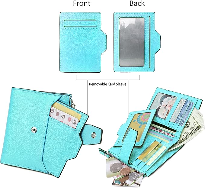 AINIMOER Women's RFID Blocking Leather Small Compact Bi-fold Zipper Pocket Wallet Card Case Purse with id Window
