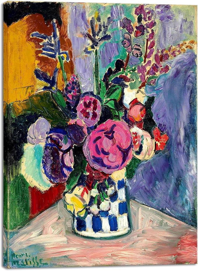 Wieco Art Canvas Prints Wall Art Still Life of Peonies in a Vase 1907 by Henri Matisse Abstract Canvas Art Print for Wall Decor and Home Office Decorations