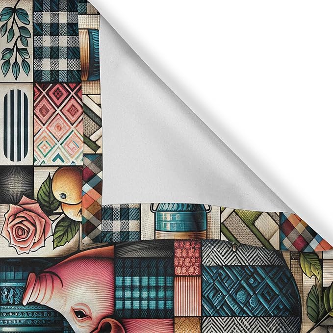 Ambesonne Farmhouse Valance & Tier Curtain 3 pcs Set, Bohemian Mosaic Style Pattern with Pigs Fruits and Botanical Motifs, Window Treatments for Kitchen Room Decor, 55" x 30", Teal Pink and Green