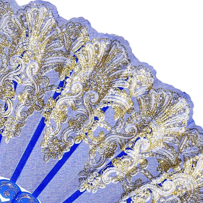 QIRMIZI 10 Pack Folding Handheld Fans,Silk Spanish Fan, Perfect for Weddings, Parties, and Dancing,Royal Blue