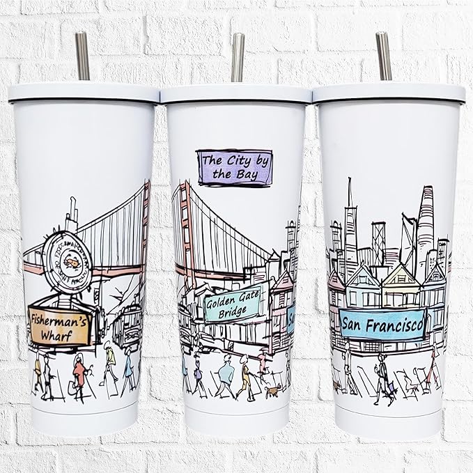 Cities Around the World 25 Oz Tumbler Series- Designed in the USA- Vacuum Insulated Tumbler with Lids Straw - Stainless Steel Coffee Water Travel Mug, Cup for Hot Cold Drink (San Francisco)