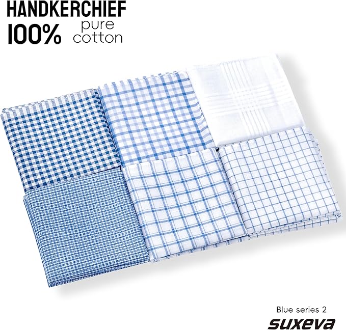 Gifts Cotton Handkerchiefs 100% Soft Cotton 12-Pack White handkerchif and Blue cotton handkerchief for Men and Women