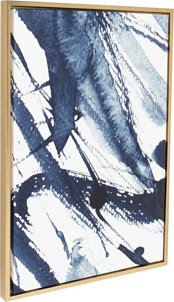 Kate and Laurel Sylvie Indigo Watercolor Abstract Print Framed Canvas Wall Art by Amy Peterson, 23x33 Gold