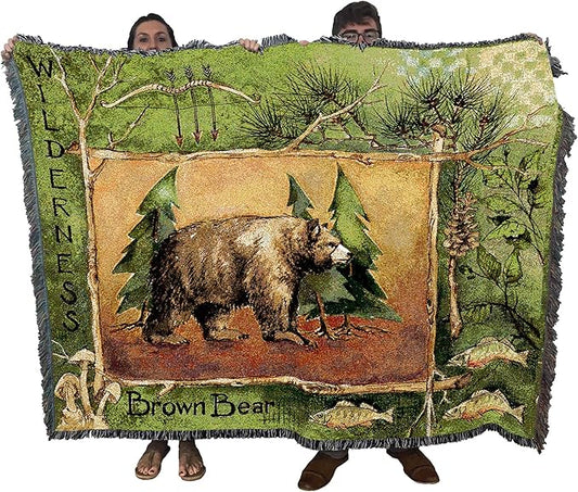 Pure Country Weavers Brown Bear Lodge Blanket by Anita Phillips - Wildlife Lodge Cabin Gift Tapestry Throw Woven from Cotton - Made in The USA (72x54)