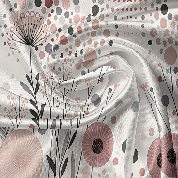 Ambesonne Pastel Valance & Tier Curtain 3 pcs Set, Pastel Abstract Botanical Ornament with Halftone Dots Delicate Meadow, Window Treatments for Kitchen Room Decor, 55" x 45", Blush Lilac and Eggshell