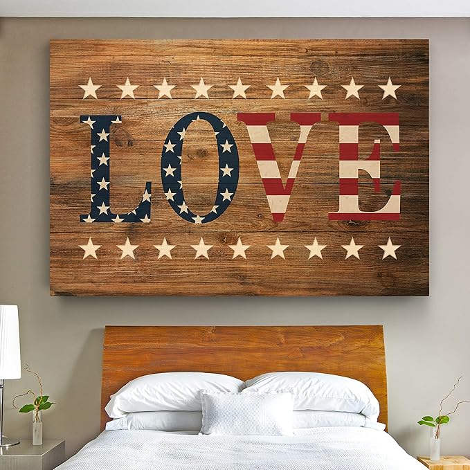 Renditions Gallery Canvas Nationalist Wall Art Home Paintings & Prints American Stary Love Glam Modern Patriotic Canvas Pride Wall Hanging for Bedroom Office Kitchen - 16"x20" LT25