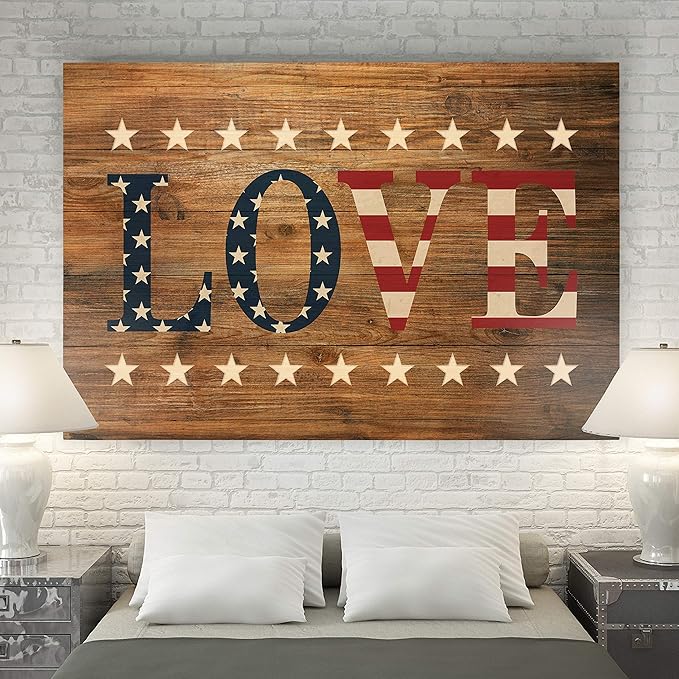 Renditions Gallery Canvas Nationalist Wall Art Home Paintings & Prints American Stary Love Glam Modern Patriotic Canvas Pride Wall Hanging for Bedroom Office Kitchen - 30"x40" LT25
