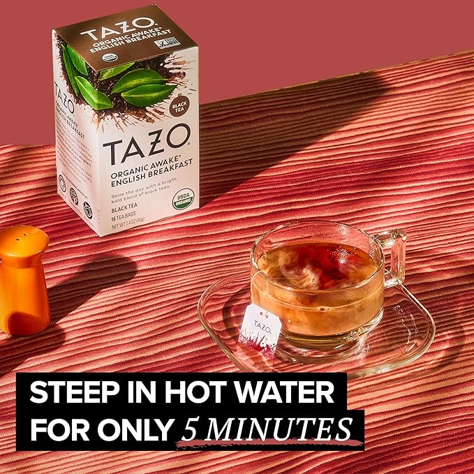 TAZO Organic Awake English Breakfast Black Tea Bags, Bold Traditional Breakfast-Style Black Tea, 96 Total Tea Bags (16ct - Pack of 6)