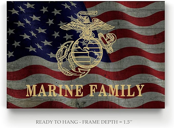 Renditions Gallery Canvas Patriotic Wall Art Modern Paintings & Prints Decorations American Marine Family Glam Loyal Military Wall Hanging for Bedroom Office Kitchen - 36"x48" LT25
