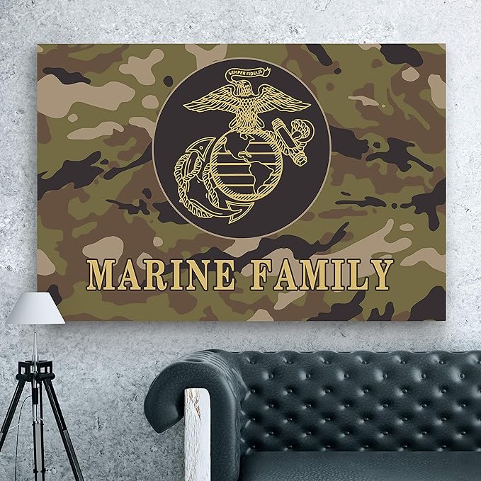 Renditions Gallery Nature Military Wall Art Home Paintings & Prints Artwork Fierce American Marine Crest Modern Patriotic Modern Decorations for Bedroom Office Kitchen - 16"x20" LT25