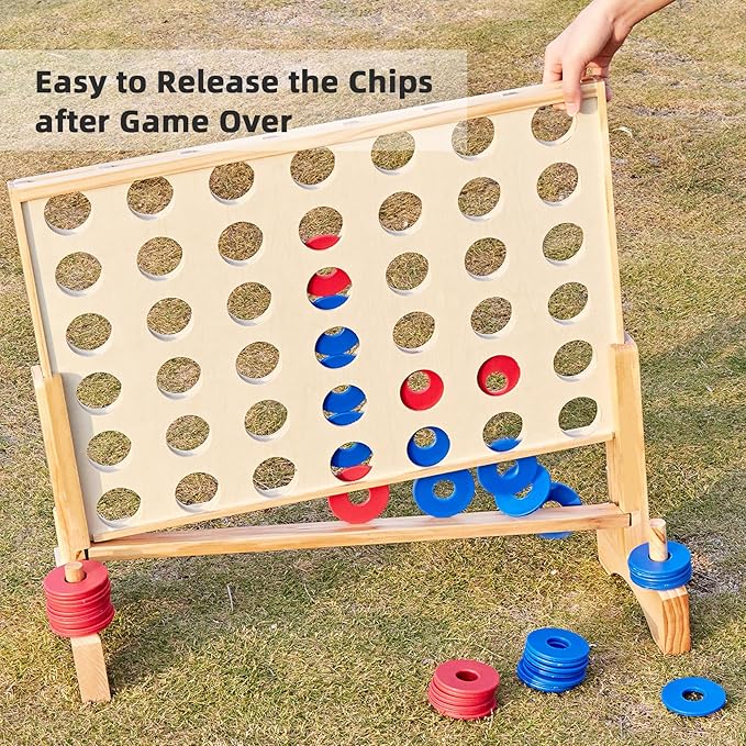 Pointyard Giant Wooden 4 in A Row Game 2.8Ft, Indoor and Outdoor Jumbo Board Game for Teens,Includes 42 Pcs Chips & Durable Carrying Bag, Halloween Christmas Party Gifts for Kids Adults Lovers