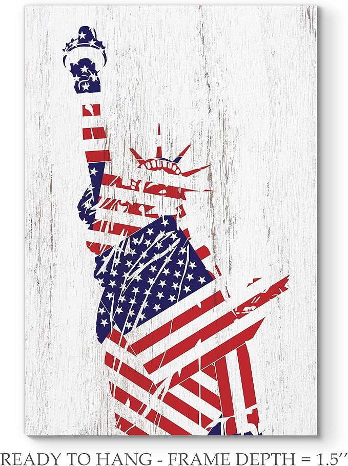 Renditions Gallery Canvas Patriotic Wall Art Paintings & Prints Flag Draped Liberty Statue Rustic Nationalistic Pride Canvas Wall Hanging Artwork for Bedroom Office Kitchen - 30"x40" LT25