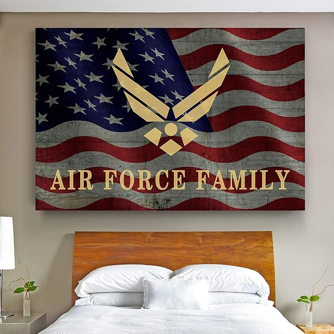 Renditions Gallery Canvas Patriotic Wall Art Modern Paintings & Prints Decorations American Airforce Family Glam Loyal Military Wall Hanging for Bedroom Office Kitchen - 16"x20" LT25