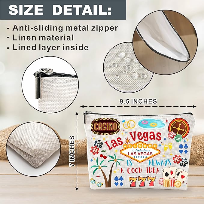 Las Vegas Souvenirs Cosmetic Bags For Women，Las Vegas Is Always a Good Idea, Make Up Bag For Traveling, Toiletry Pouch, Small Zipper Storage Bag, Las Vegas Themed Gifts, Women Essentials - D03
