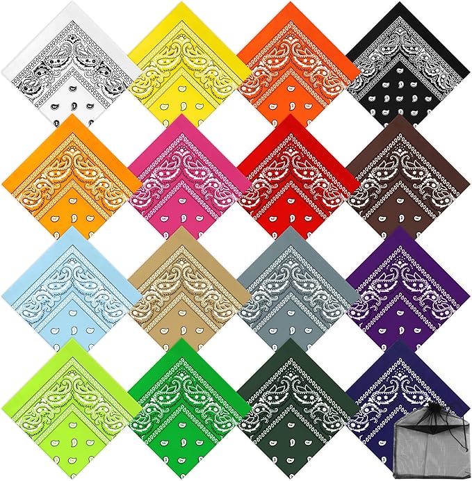 URATOT 16 Pieces Paisley Bandanas Cowboy Bandana Handkerchiefs Paisley Print Head Wrap Scarf, Assorted 16 Colors