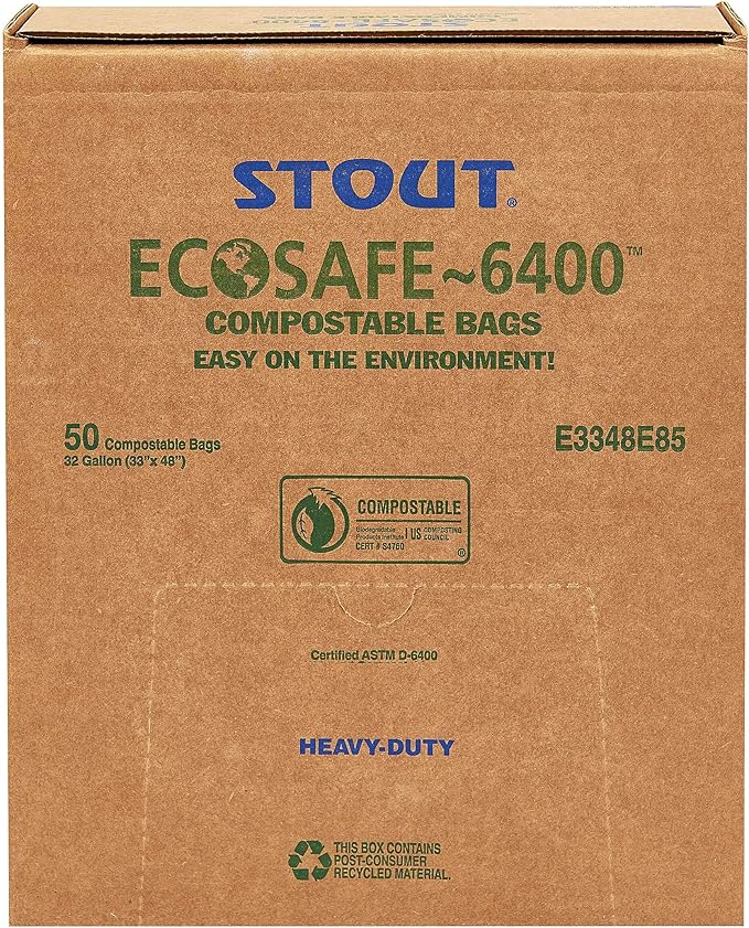 Stout by Envision Ecosafe-6400 Bags, 32 Gal, 0.85 Mil, 33" X 48", Green, 50/box