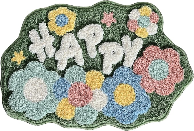 Ankah Shower Rug Bath Mat Forest Series Cartoon Design Bathroom Rug, Fluffy, Soft, Non-Slip, Durable, Absorbent Bath Rug, Irregular Plant Shaped Door Mat and Carpet, 17.7" x 29.5", Happy