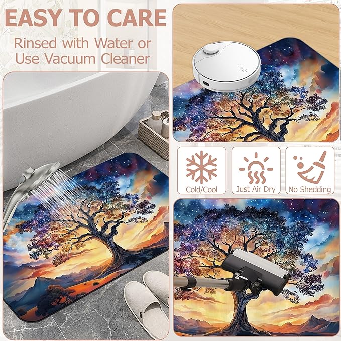 Non Slip Bath Mat,Tree of Life Bathroom Decor,Diatomaceous Bath Mat Quick Dry Absorbent Bathroom Rugs-Shower Rug for Kitchen Laundry Bathtub Shower 17"x29.5"