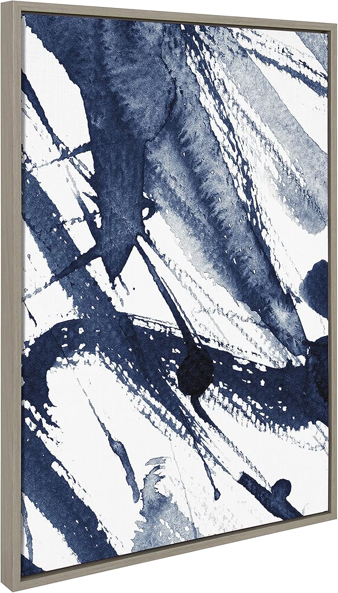 Kate and Laurel Sylvie Indigo Watercolor Framed Canvas Wall Art by Amy Peterson Art Studio, 23x33 Gray, Decorative Abstract Art Print for Wall