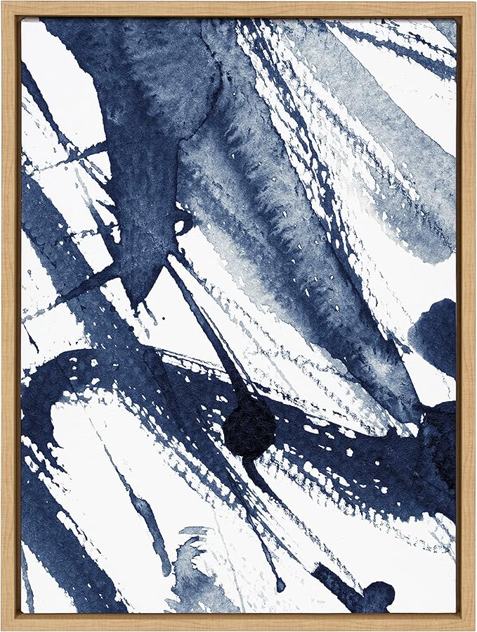 Kate and Laurel Sylvie Indigo Watercolor Abstract Print Framed Canvas Wall Art by Amy Peterson, 23x33 Gold