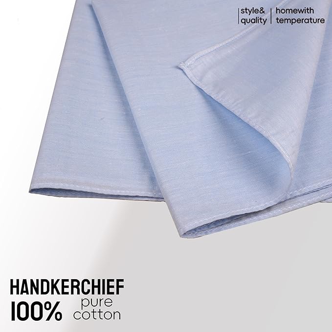 Gifts Cotton Handkerchiefs 100% Soft Cotton 12-Pack White handkerchif and Blue cotton handkerchief for Men and Women