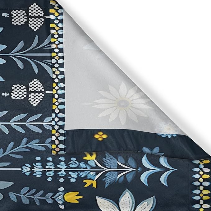 Ambesonne Floral Art Long Kitchen Curtains, Modern Scandinavian Flowers with Curving Leaves Print Boho Romance, 2 Panel Set Drapes with Rod Pocket Room Decor, 55" x 45", Blue Yellow
