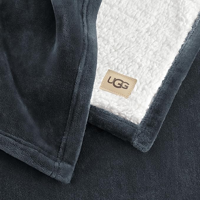 UGG Nita King/California King Blanket Fleece Fluffy Reversible Soft Fuzzy Bedding Cozy Plush Oversized Blanket Machine Washable Bedroom Decor for Big Couch or Bed, 110-inch x 90-inch, Charcoal Grey