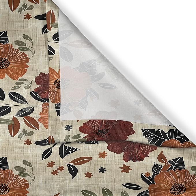 Ambesonne Floral Kitchen Curtains, Vintage Illustration Print of Farmhouse Flowers and Leaves Plain Back, Window Drapes 2 Panel Set for Kitchen Cafe Decor, 55" x 39", Maroon Amber Grey Yellow