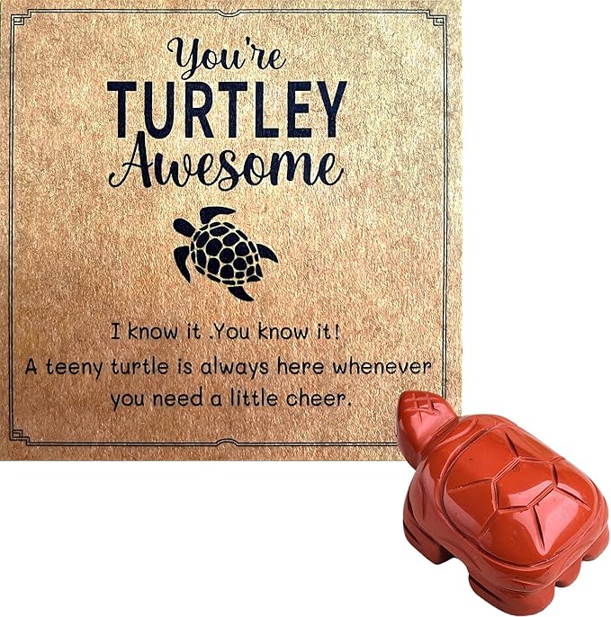 Sea Turtle Gifts for Women Men, Birthday Graduation Gifts, Crystal Turtle Gift Set Emotional Support Stone with Cheer Up Card for Stress Relief Positive Energy-Red Jasper
