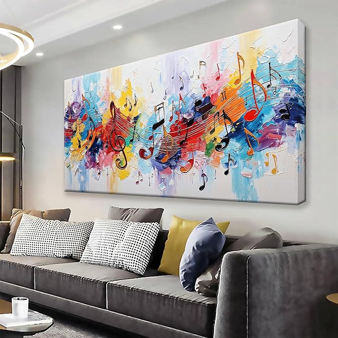 Suconvng Abstract Wall Art For Living Room Colorful Musical Note Canvas Art Wall Decor Large Wall Art Print Abstract Art Painting Print For Home Bedroom Decor Hotel Artwork 29 X 58 Inch