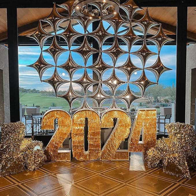 12PCS Silver Star Balloons, 24in 18in 10in Four Angle Star Shaped Balloon Silver Foil Balloons for Wedding Baby Shower Birthday New Year Party Decorations