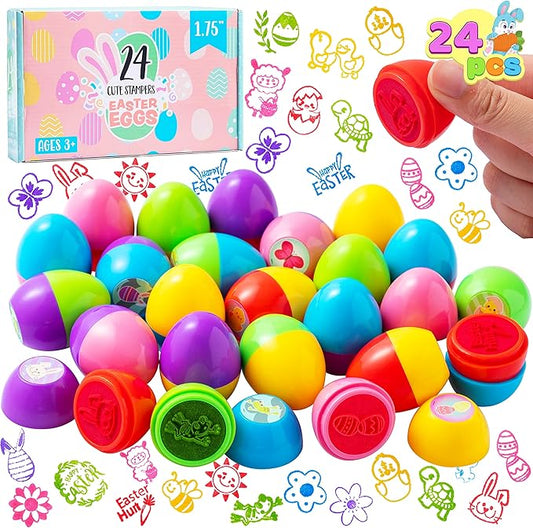 JOYIN 24Pcs Easter Egg Stampers Toys for Easter Eggs Hunt Game, Basket Stuffers Fillers, Kids Party Favor, Assorted Self-ink Stamp for Classroom Exchange and Prize Supplies Gifts